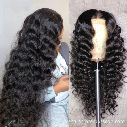 BIS Hair Free Shipping Human Hair Wigs 100% remy Indian Human Hair Closure Wig Loose wave 4X4 Lace Front Wig